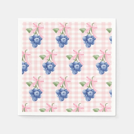 ベリースウィートブルーベリー1st誕生日ピンクギンガム スタンダードカクテルナプキン (正面)