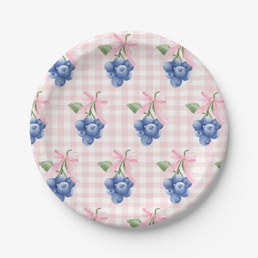 ベリースウィートブルーベリー1st誕生日ピンクギンガム ペーパープレート (正面)