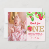 ベリースウィートレッドストロベリー1stバースデーガールフォト サンキューカード (正面)
