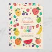 ベリースウィートワン誕生日招待状レインボーカワイフルーツ 招待状 (正面/裏面)