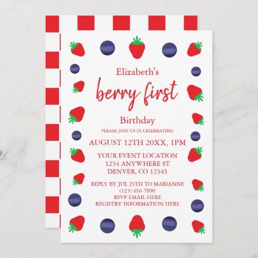 ベリースウィート1st誕生日 招待状 (正面/裏面)