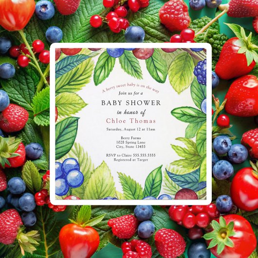 ベリーストロベリースイートベビーシャワー 招待状