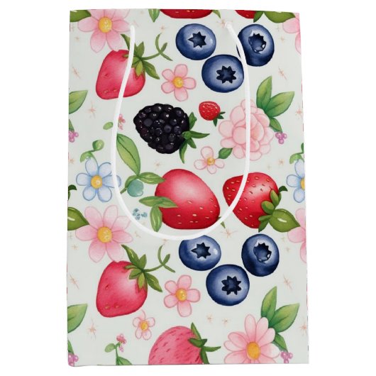 ベリーストロベリーフラワーズバースデーパーティー ミディアムペーパーバッグ (正面)