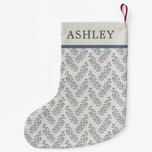 ベリースパリグパターンブルークリーム名前をカスタムする スモールクリスマスストッキング (裏面)