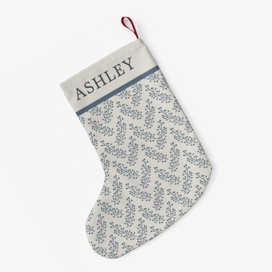 ベリースパリグパターンブルークリーム名前をカスタムする スモールクリスマスストッキング (裏面 (吊り時))