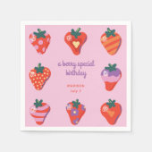 ベリースペシャルストロベリー誕生日 – ピンク スタンダードカクテルナプキン (正面)