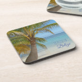 ベリーズのトロピカルパームツリーのビーチシーンの写真 コースター (左側)