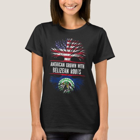ベリーズのルーツ米国国旗ベリーズで栽培されたアメリカ人 Tシャツ (正面)