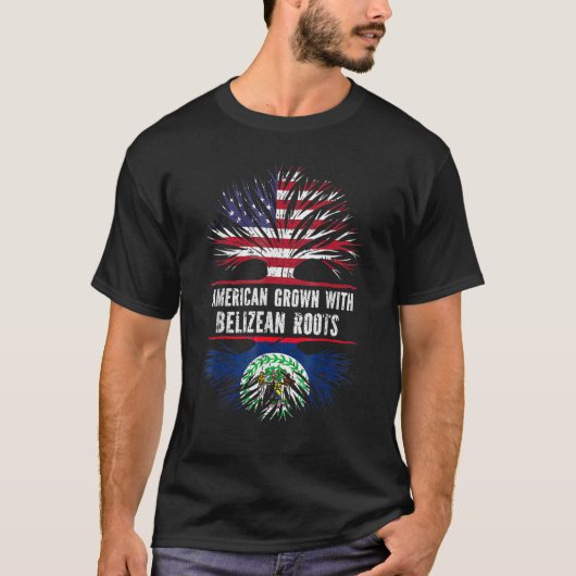 ベリーズのルーツ米国国旗ベリーズで栽培されたアメリカ人 Tシャツ (正面)