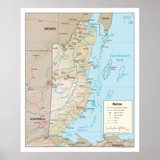 ベリーズの地図(2003)中央アメリカ国 ポスター (正面)