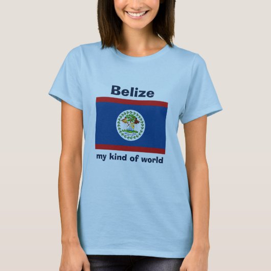 ベリーズの旗+地図+テキストTシャツ Tシャツ (正面)