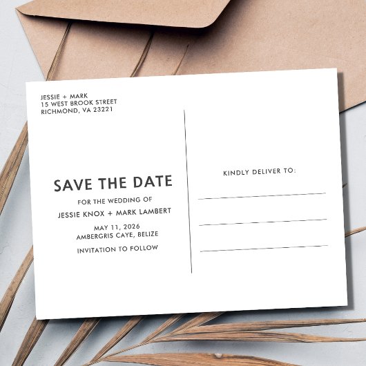 ベリーズの目的地の結婚式の日付を保存 案内ポストカード