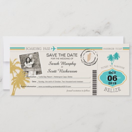 ベリーズへの搭乗券を保存 セーブザデート (正面)