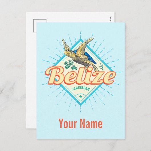 ベリーズカリブのレトロタートルヴィンテージ土産 シーズンポストカード (正面/裏面)