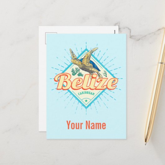 ベリーズカリブのレトロタートルヴィンテージ土産 シーズンポストカード (正面/裏面インサイチュ)