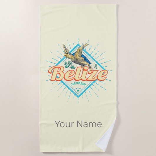 ベリーズカリブのレトロタートルヴィンテージ土産 ビーチタオル (正面)