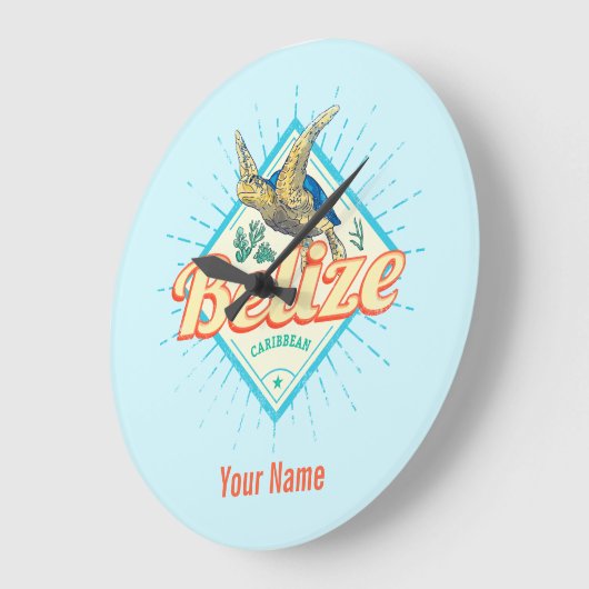 ベリーズカリブのレトロタートルヴィンテージ土産 ラージ壁時計 (傾斜)