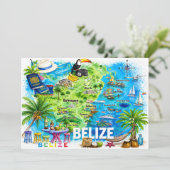 ベリーズカリブ海イラスト入り旅行地図ポストカード 招待状 (スタンド正面)