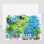 ベリーズカリブ海イラスト入り旅行地図ポストカード 招待状 (正面/裏面)