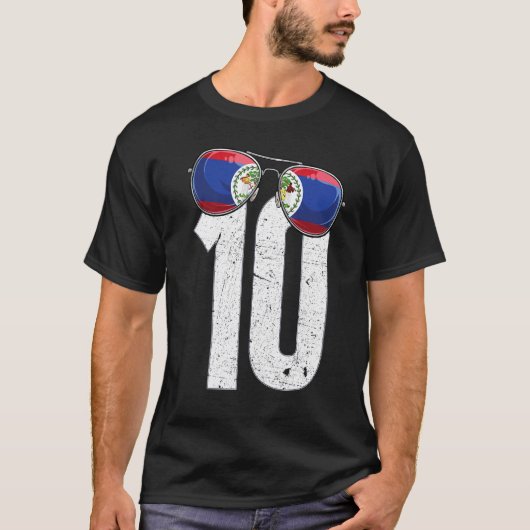 ベリーズサッカー選手番号10ベリザー国旗 Tシャツ (正面)
