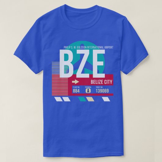 ベリーズシティBZE空港コードバゲージラベルE Tシャツ (デザイン正面)