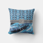 ベリーズブルー絵を描（ばちゃばちゃ）跳ねる クッション (正面)