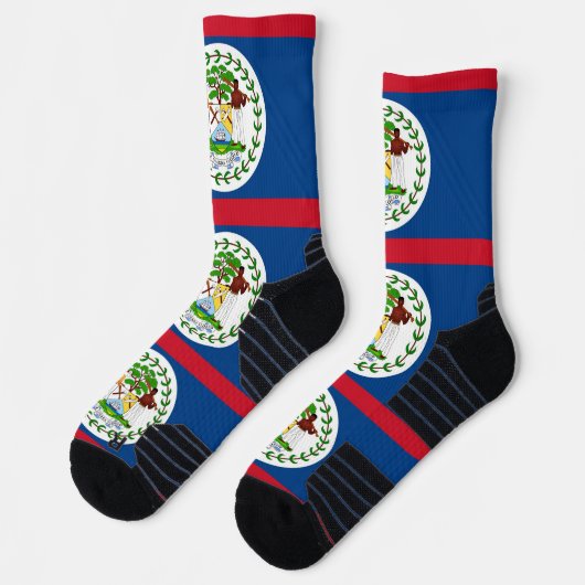 ベリーズ国旗を持つアスレティッククルーの靴下 ソックス (左)