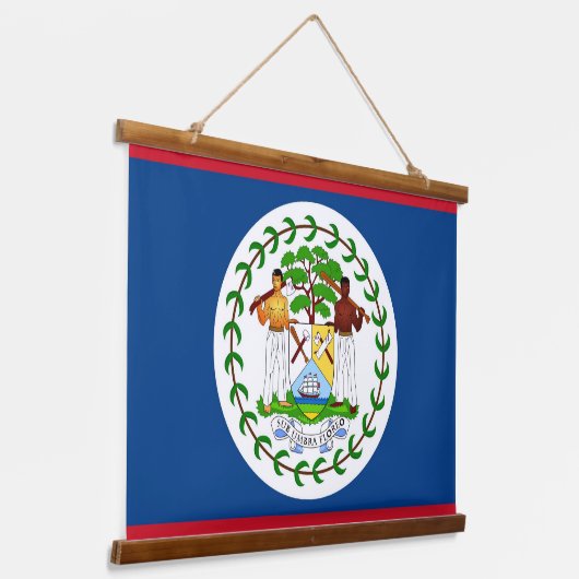 ベリーズ国旗を掲げたウォールタペストリー 吊り下げ型タペストリー (傾斜あり)