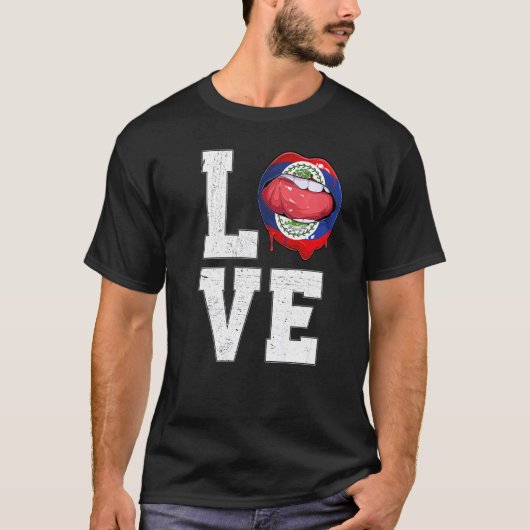 ベリーズ国旗サッカーのファン・ラブ・ベリザー Tシャツ (正面)