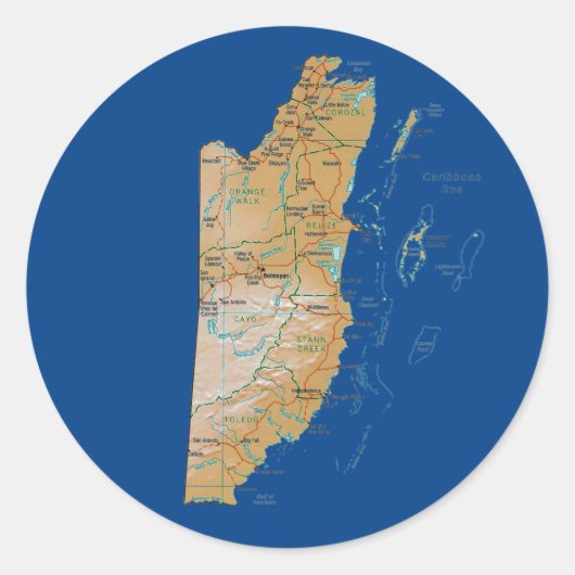 ベリーズ地図シール ラウンドシール (正面)