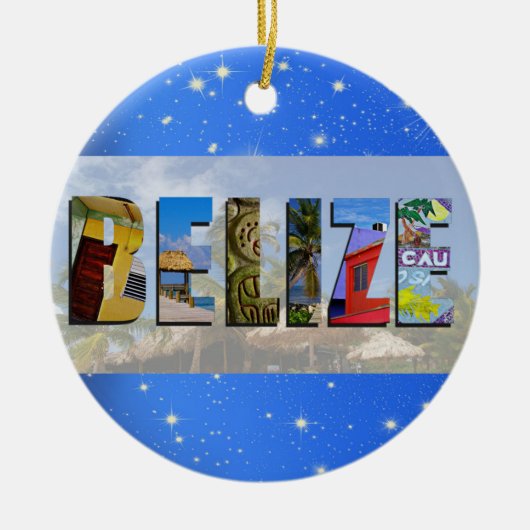 ベリーズ旅行写真熱帯ビーチブルークリスマス セラミックオーナメント (正面)