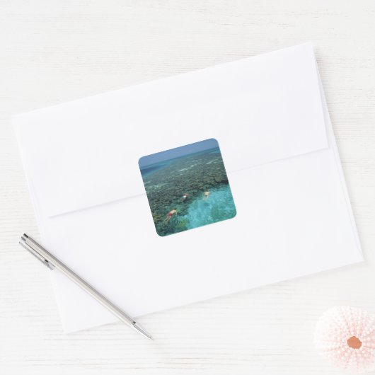 ベリーズ、バリアリーフ、ライトハウスリーフ、ブルー スクエアシール (封筒)