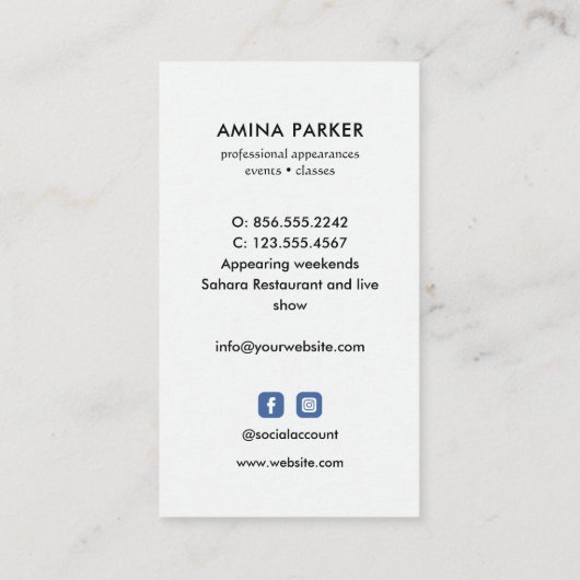 ベリーダンサーボリウッドオリエンタルウォーターカラーブルー 名刺 (裏面)