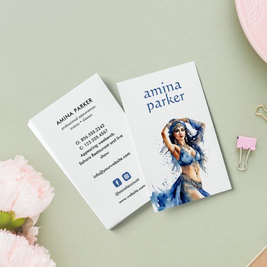 ベリーダンサーボリウッドオリエンタルウォーターカラーブルー 名刺