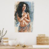 ベリーダンサー女性、水彩ポートレート ポスター (キッチン)