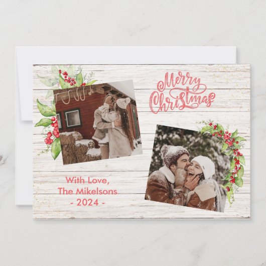 ベリーツイグブルーウッドフォトコラージュ メリークリスマス シーズンカード (正面)