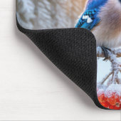 ベリーツリーで歌うウィンターブルージェイ マウスパッド (コーナー)