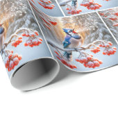 ベリーツリーで歌う冬の青いジェイ ラッピングペーパー (ロールコーナー)