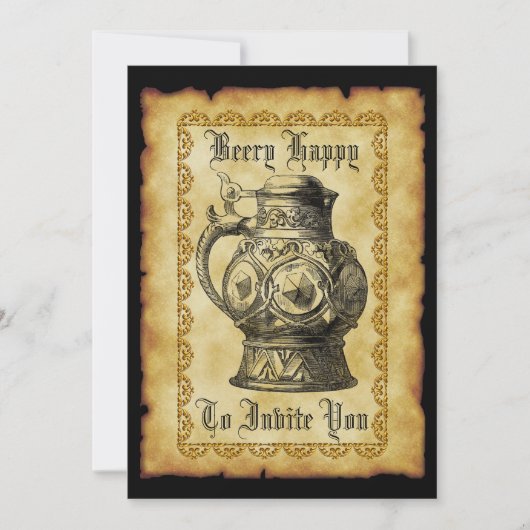 ベリーハッピービールパーティーアンティーク中世ヴィンテージ 招待状 (正面)