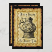 ベリーハッピービールパーティーアンティーク中世ヴィンテージ 招待状 (正面/裏面)