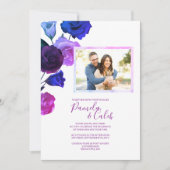 ベリーバイオレット王室の、ブルー、ピンクのバラ結婚ズ 招待状 (正面)