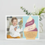 ベリーバニラアイスクリーム子供の誕生日パーティー写真 招待状 (スタンド正面)