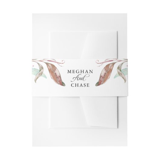 ベリーバンド | コーラルアクアウォーターカラーの葉 招待状ベリーバンド (正面例)