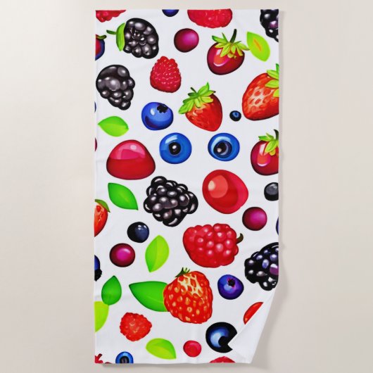 ベリーバースト:フルーティパターン ビーチタオル (正面)