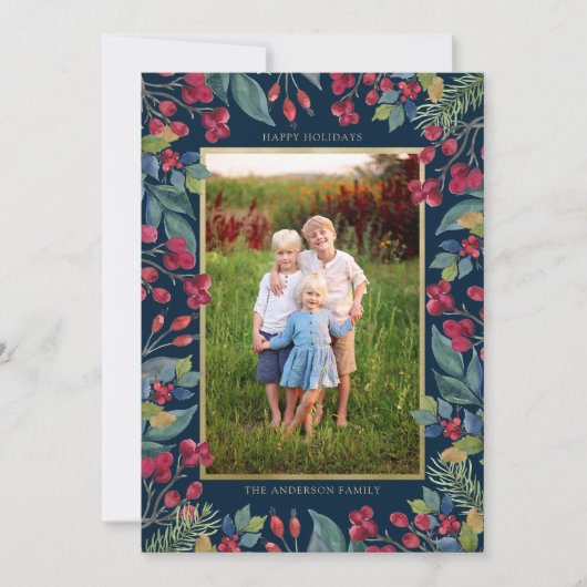 ベリーパインズゴールドフォイルフォトクリスマス シーズンカード (正面)