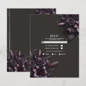 ベリーパープルブラックリリーバラフローラウェディングRSVP 招待状 (正面/裏面)