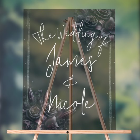 ベリーパープル&ブラックリリーバラ結婚フローラ アクリルサイン (ニュートラル)