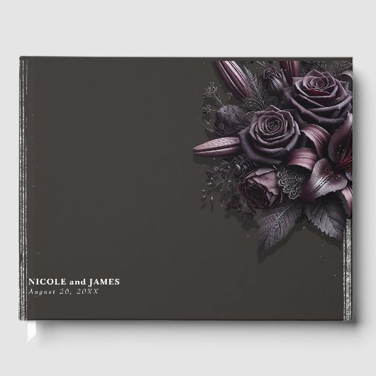 ベリーパープル&ブラックリリーバラ結婚フローラ ゲストブック (正面)