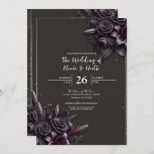 ベリーパープル&ブラックリリーバラ結婚フローラ 招待状 (正面/裏面)
