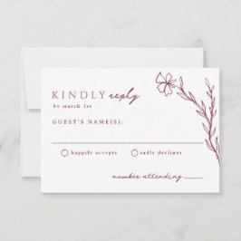 ベリーピンクのモダンステンシルボタニカル 出欠カード